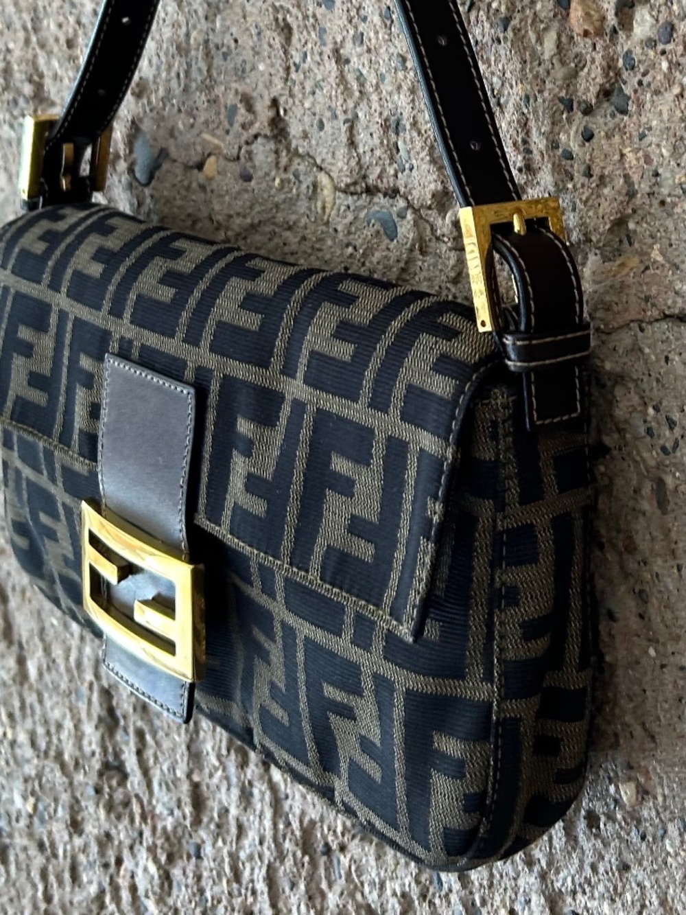 Fendi Original Baguette Zucca FF Monogram Shoulder Bag